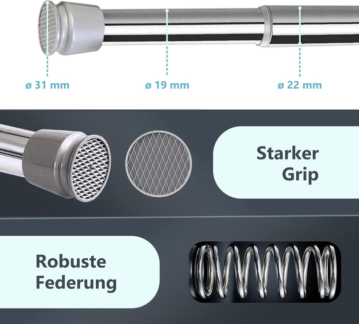 Teleskopstange ausziehbar (weiss, 70-120 cm) Kein Bohren & Rost, rutschfest, verstellbar Duschvorhan