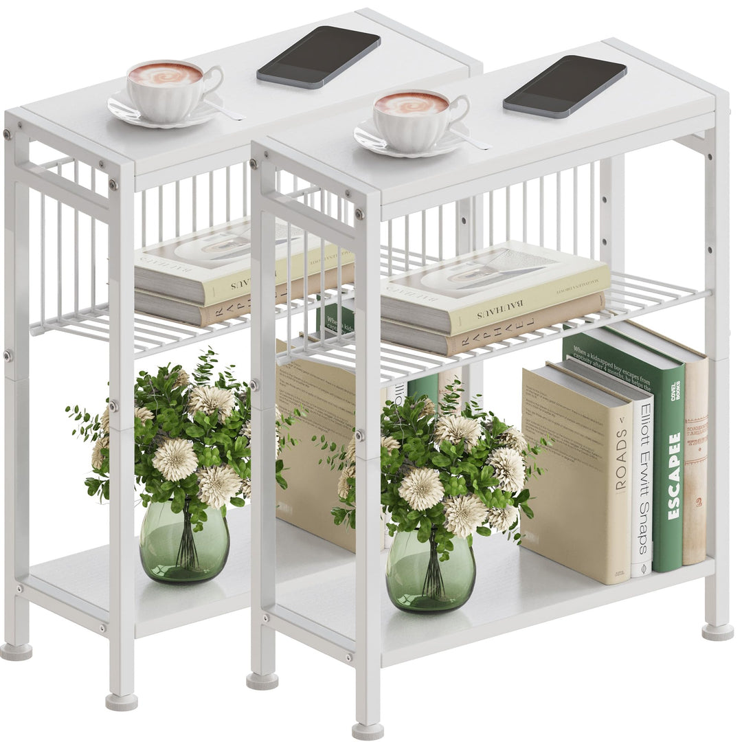 Vantimo Schmaler Beistelltisch, 2er Set 3 Ablagen Nachttisch Schmal mit Zeitschriftenhalter, Sofa be