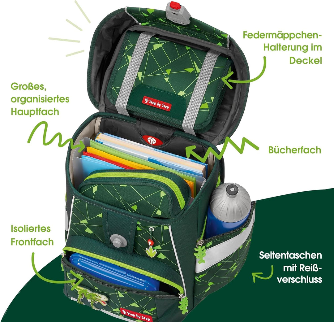 Step by Step Schulranzen-Set SPACE Shine, 5-teilig, ergonomischer Tornister mit Reflektoren, höhenve