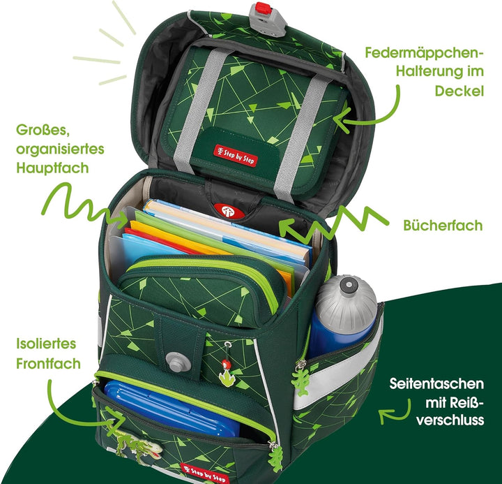 Step by Step Schulranzen-Set SPACE Shine, 5-teilig, ergonomischer Tornister mit Reflektoren, höhenve