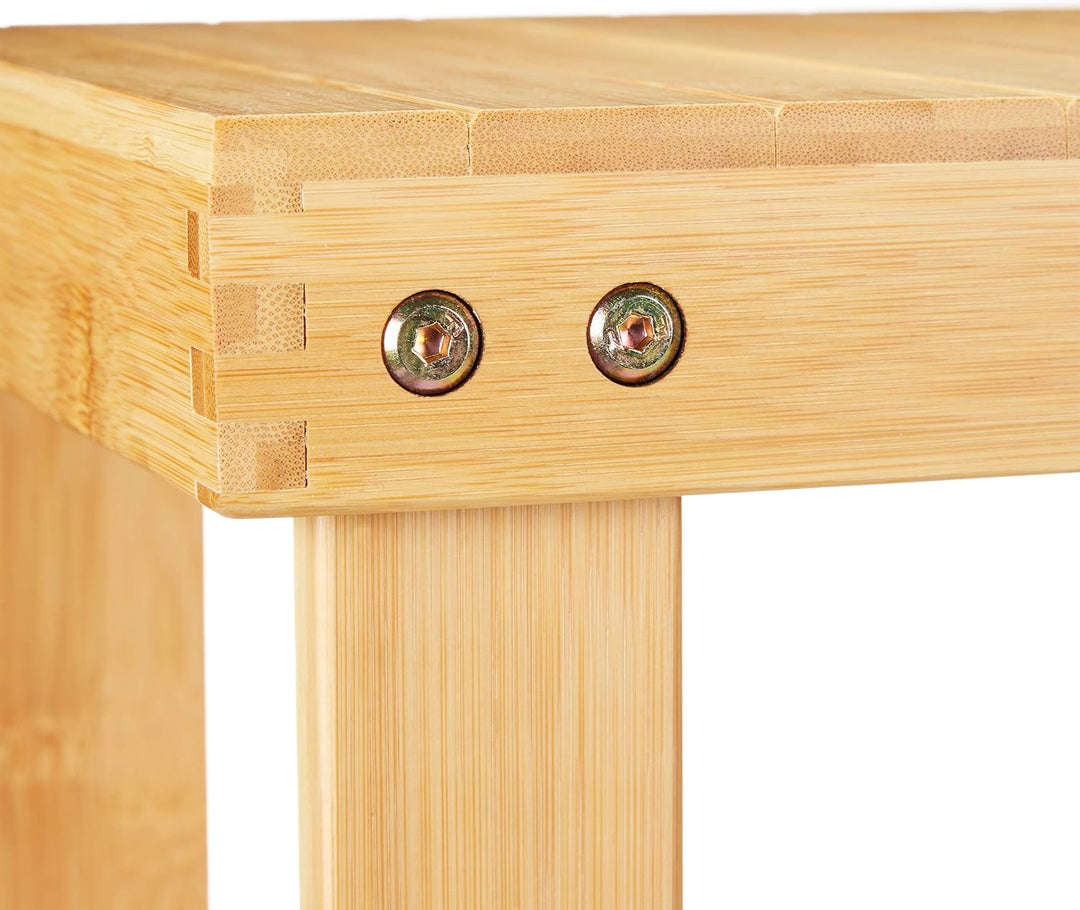 Relaxdays Schuhregal Bambus, Schuhbank mit Sitzfläche & 2 Ablagen, Sitzbank Flur, Badezimmerbank, 45