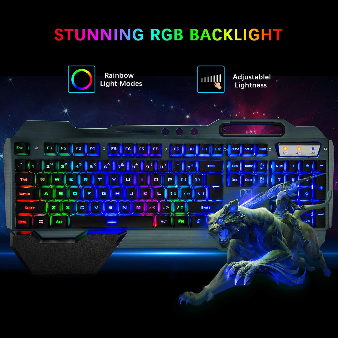 LexonElec Wireless 2.4G wiederaufladbare Tastatur Maus Set 3800mAh Grosse Kapazität Regenbogen-Gamer