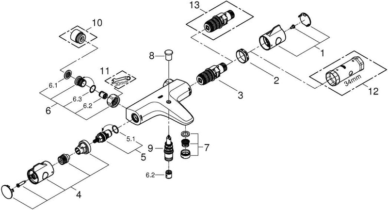 Grohe GRT 800 THM Wanne AP ohne S-Anschl. ohne S-Anschlüsse Single, ohne S-Anschlüsse Single