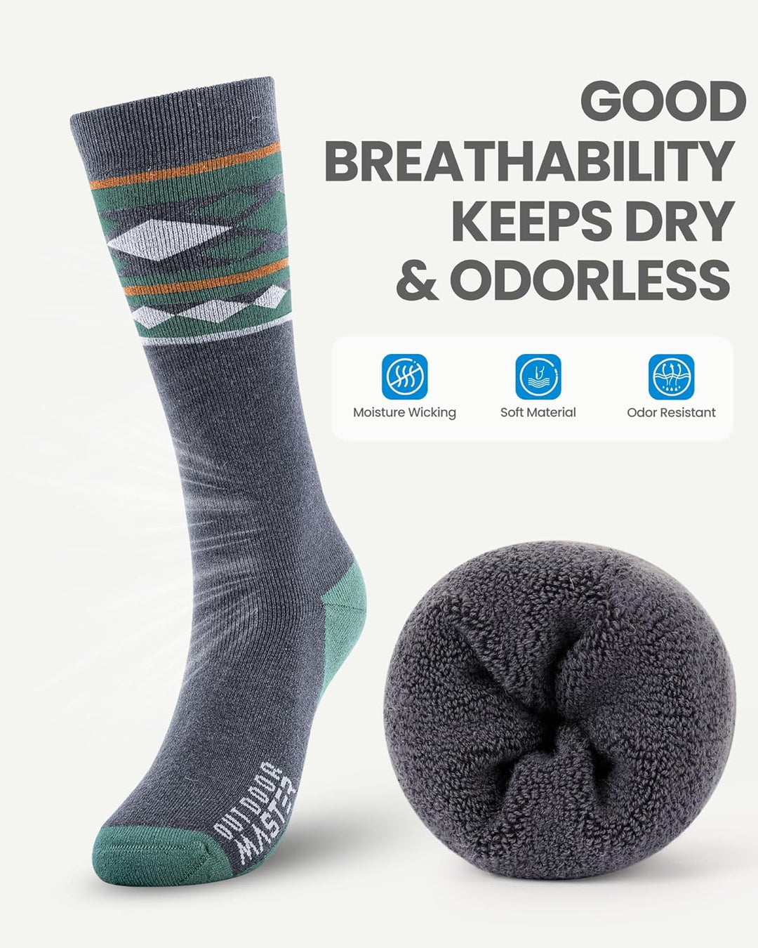 OutdoorMaster 2 Paar Unisex Merinowolle Skisocken für Damen & Herren, Winter Snowboarding Atmungsakt