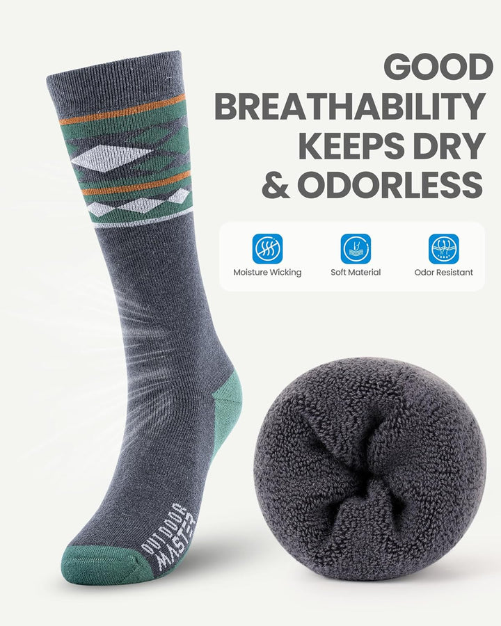 OutdoorMaster 2 Paar Unisex Merinowolle Skisocken für Damen & Herren, Winter Snowboarding Atmungsakt