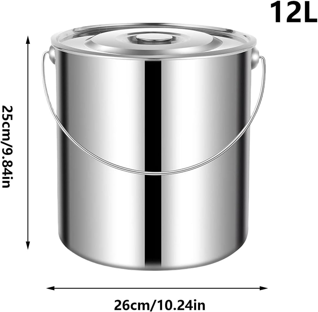Edelstahleimer Mit Deckel 6/12/20L Eimer Mit Deckel Und Tragegriff Robuster Metall Eimer Wassereimer