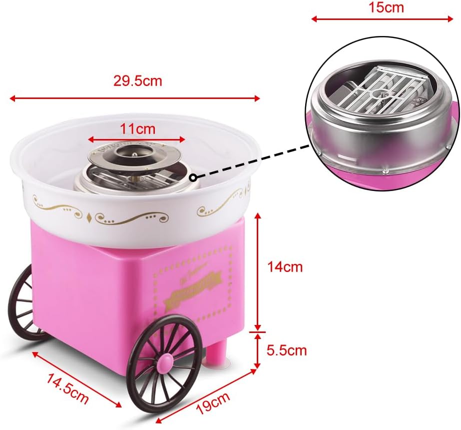 Zuckerwattemaschine für Ihr Zuhause mit 10 Zuckerwattestäbchen und Messlöffeln Retro Cotton Candy (B