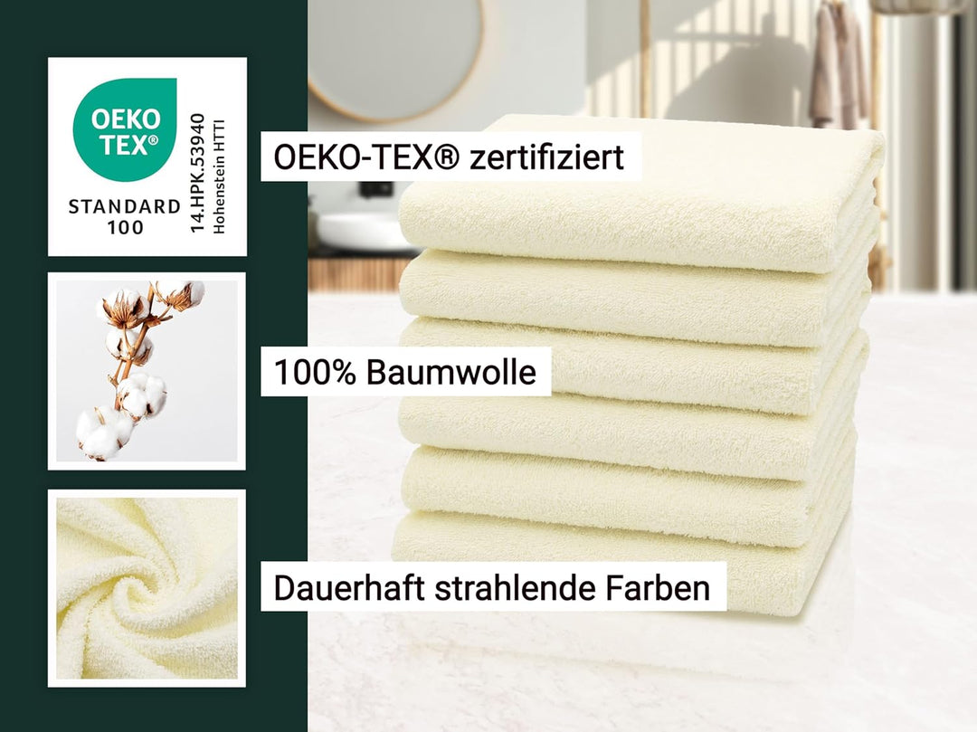 ZOLLNER 6er Set Handtücher in 50x100 cm - saugstarke und weiche Badetücher in beige - mit praktische