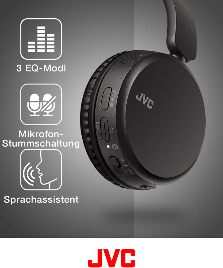 JVC HA-Z37W-B - Bluetooth On-Ear-Kopfhörer, Tiefbass, 3 Klangmodi (Bass/Klar/Normal), 35 Stunden Akk