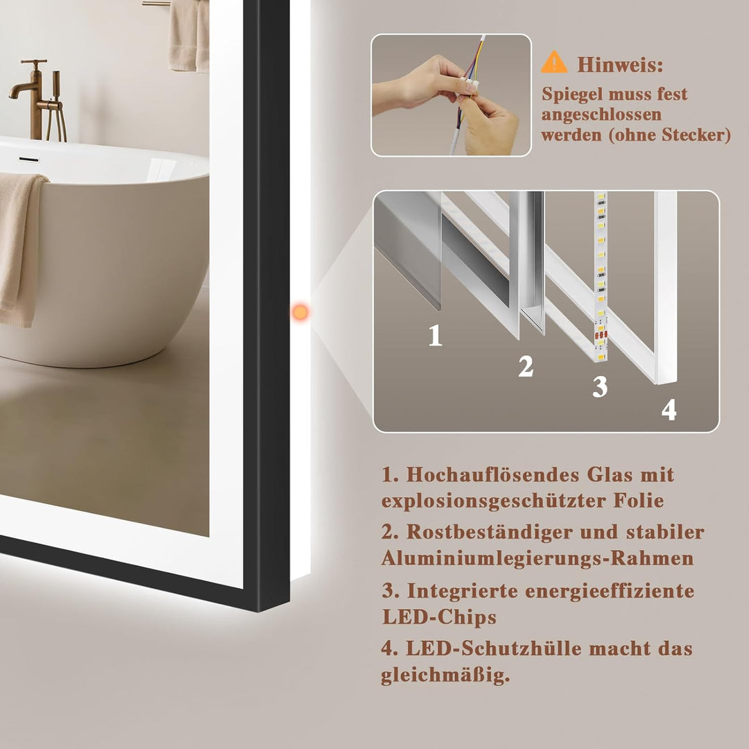 Badspiegel-mit-Beleuchtung 120x70cm - Badezimmerspiegel LED Badezimmer Spiegel mit Beleuchtung - Bes