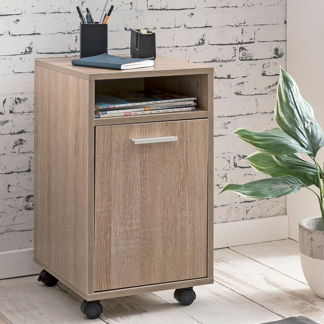 Wohnling Rollcontainer Sonoma 33x60x38cm Schubladenschrank Büro, Schreibtischcontainer mit Tür & Abl