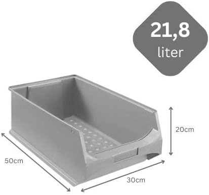 Graue Sichtlagerbox 5.0 | HxBxT 20x30x50cm | 21,8 Liter | Sichtlagerbehälter, Sichtlagerkasten, Sich