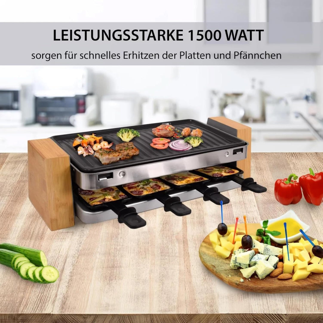 Syntrox Raclette Grill Elektrisch für 8 Personen, 1500W Raclettegrill mit Natursteinplatte und Grill