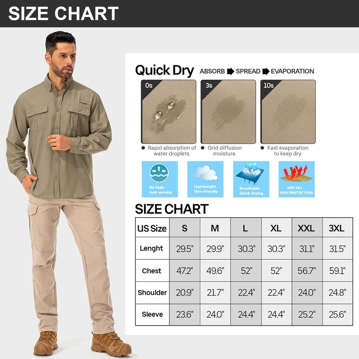 Asfixiado Hemd Herren Safari UPF50+ UV Schutz Wanderhemd Herren Langarm Funktionshemd Outdoorhemd At