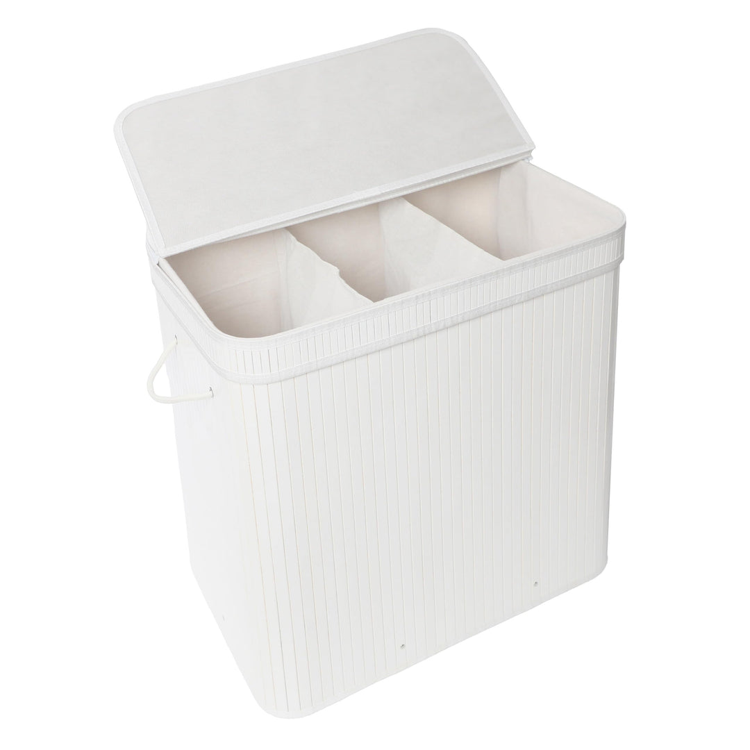 Relaxdays Wäschekorb mit Deckel, Bambus, 150 l, 3 Fächer, HxBxT: 61,5 x 61 x 41,5 cm, Badezimmer Wäs