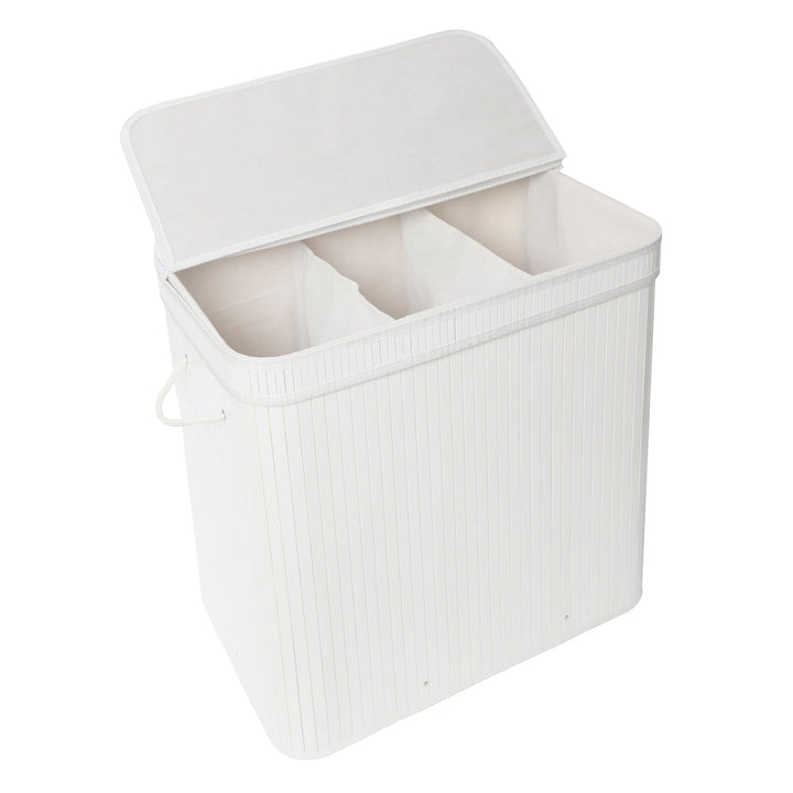Relaxdays Wäschekorb mit Deckel, Bambus, 150 l, 3 Fächer, HxBxT: 61,5 x 61 x 41,5 cm, Badezimmer Wäs