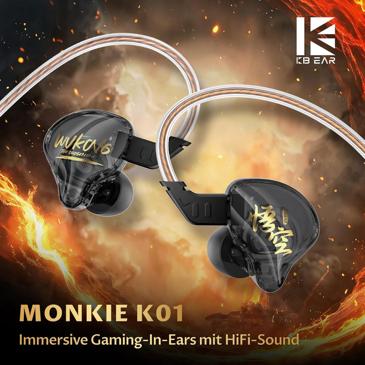 Yinyoo KBEAR MONKIE K01 Kabelgebundene Gaming Ohrhörer, 1DD Leichter Gaming-In-Ear-Monitor mit 3,5-m