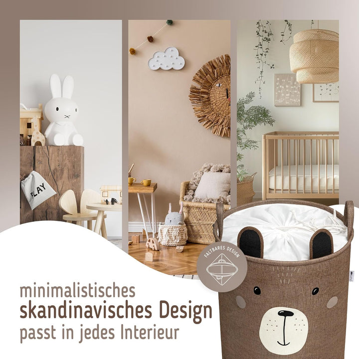SIPO Spielzeugkorb Premium, XXL 63L, Brown Bear, Faltbarer Spielzeug Organizer mit Kordelzug, Wasser
