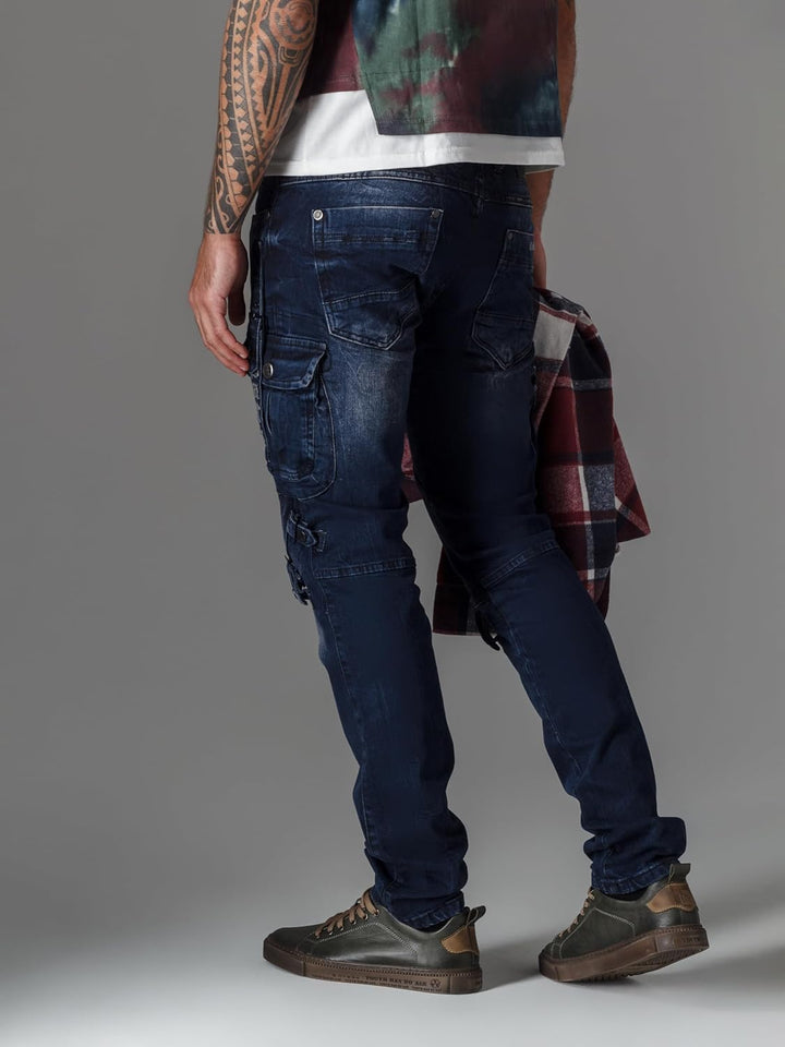 Cipo & Baxx Herren Cargohose | Biker Streetwear Denim | Cargotaschen, Reissverschluss Detail, Stretc