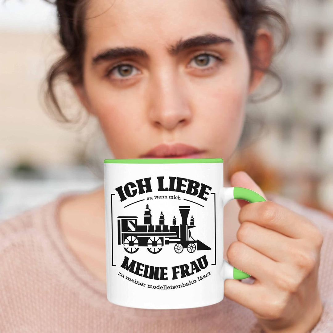 Trendation - Lustige Modelleisenbahn Tasse Geschenk für Eisenbahner (Grün), Grün