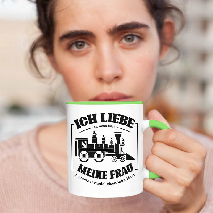 Trendation - Lustige Modelleisenbahn Tasse Geschenk für Eisenbahner (Grün), Grün