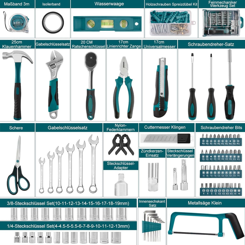 Werkzeugkoffer 257 Teile Komplette Werkzeugkiste - Sundpey Tragbare Werkzeugkiste 257PCS Blau, 257PC