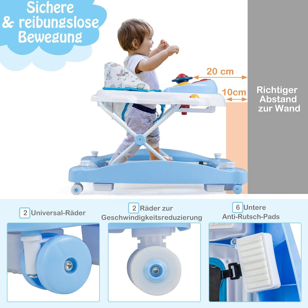 GOPLUS 6 in 1 Lauflernwagen, Lauflernhilfe faltbar mit Rädern, Baby Walker mit Fusskissen, Lichtern,