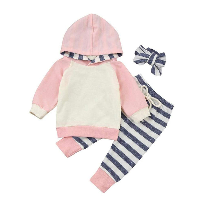 Baby Mädchen Outfit 2 Stücke Set Gestreifte Blumen Hoodies mit Tasche Top + Lange Hosen Sweatshirt O