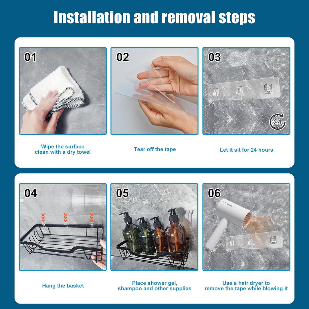 Duschablage Ohne Bohren, Wasserdichter und Rostfreier Duschregal, Badezimmer Regal Organizer, Shampo