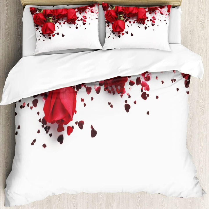 3D Rose Bettbezug Set - Rote Bettwäsche Set für Mädchen - 3 Teilig Mit 2 Kissenbezug (Rot A, 200×200