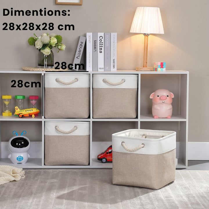 Mangata Aufbewahrungsbox Stoff 28x28x28 cm, aufbewahrungskorb Helles Khaki Weiss, Korbe Stoff in Wür