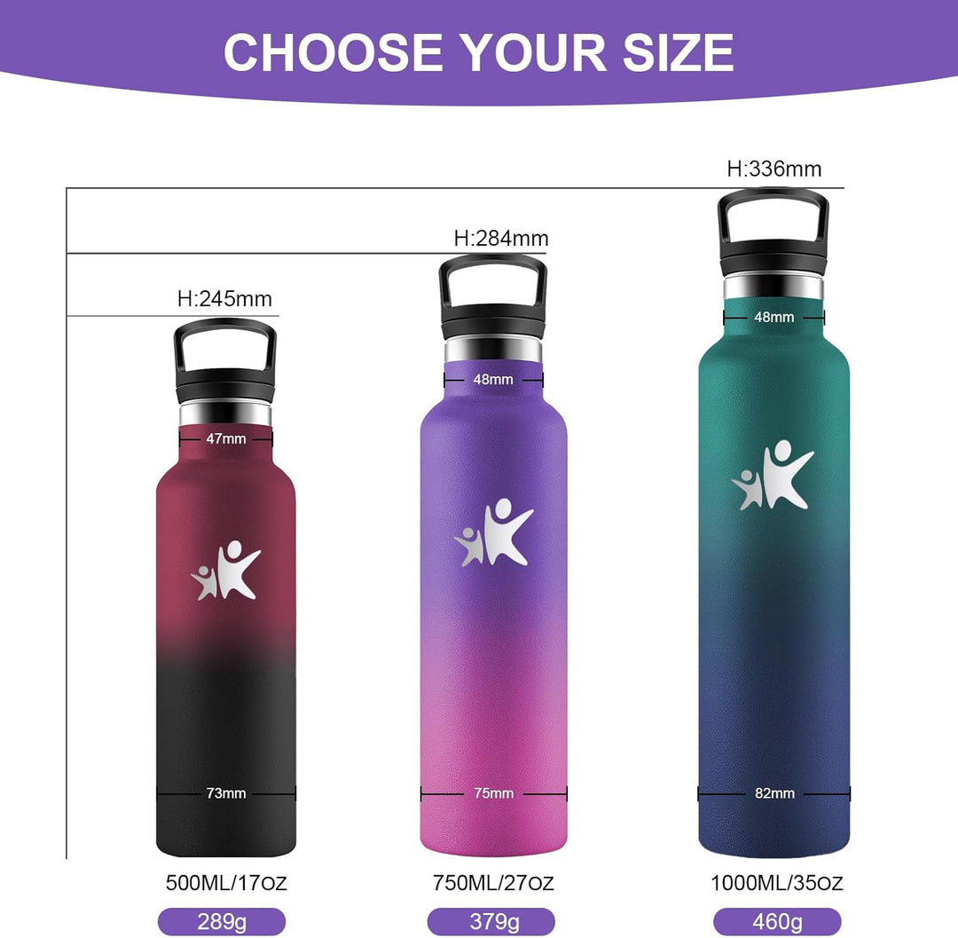 Isolierflasche Edelstahl 750ml, Doppelwandig Isoliert, Thermosflasche BPA-frei, Auslaufsicher, Kohle