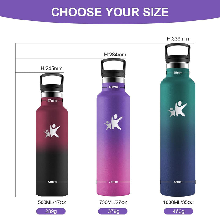 Isolierflasche Edelstahl 750ml, Doppelwandig Isoliert, Thermosflasche BPA-frei, Auslaufsicher, Kohle