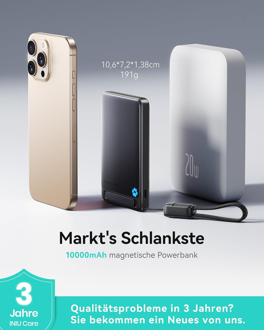 INIU Powerbank für Magsafe, Schlanksten 10000mAh 45W Magnetische Power Bank, Qi2-zertifiziert Ultras