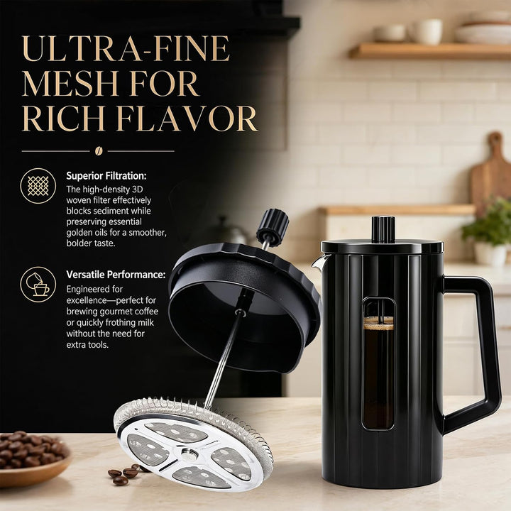 French Press 1 Liter, Glas Kaffeebereiter mit Edelstahlfilter | Stabile french press aus hitzebestän