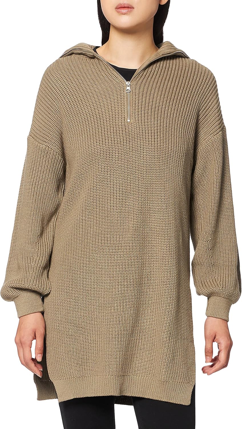 NA-KD Damen Side Slit Knitted Sweater Pullover XS Khaki, XS Khaki