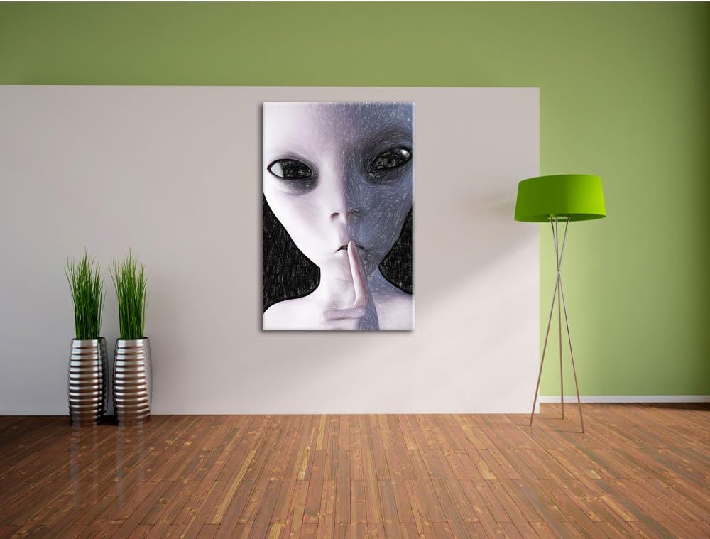 Pixxprint Alien Nicht reden als Leinwandbild/Grösse: 100x70 / Wandbild/Kunstdruck/fertig bespannt, 1
