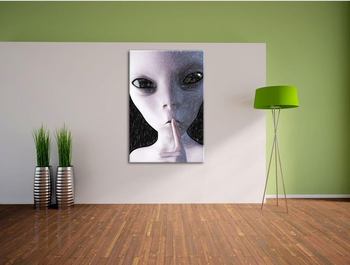 Pixxprint Alien Nicht reden als Leinwandbild/Grösse: 100x70 / Wandbild/Kunstdruck/fertig bespannt, 1
