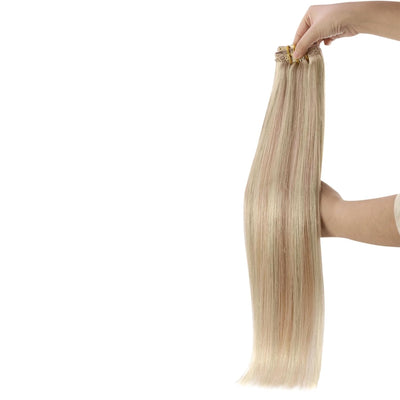 YoungSee Echthaar Extensions Clip Blond Remy Glatt Haar Extensions Clip in Blond Clip in Extensions