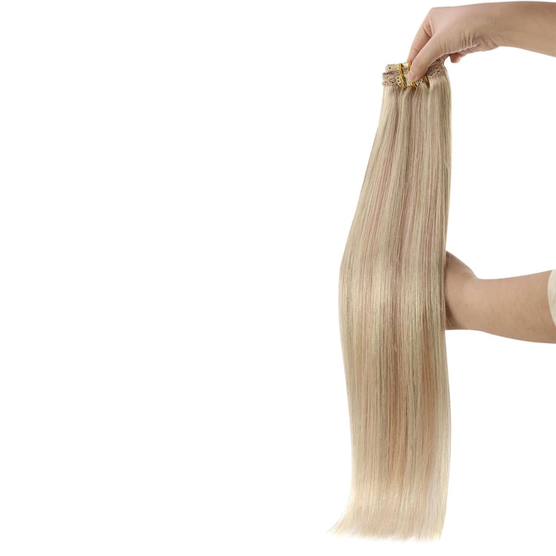 YoungSee Echthaar Extensions Clip Blond Remy Glatt Haar Extensions Clip in Blond Clip in Extensions