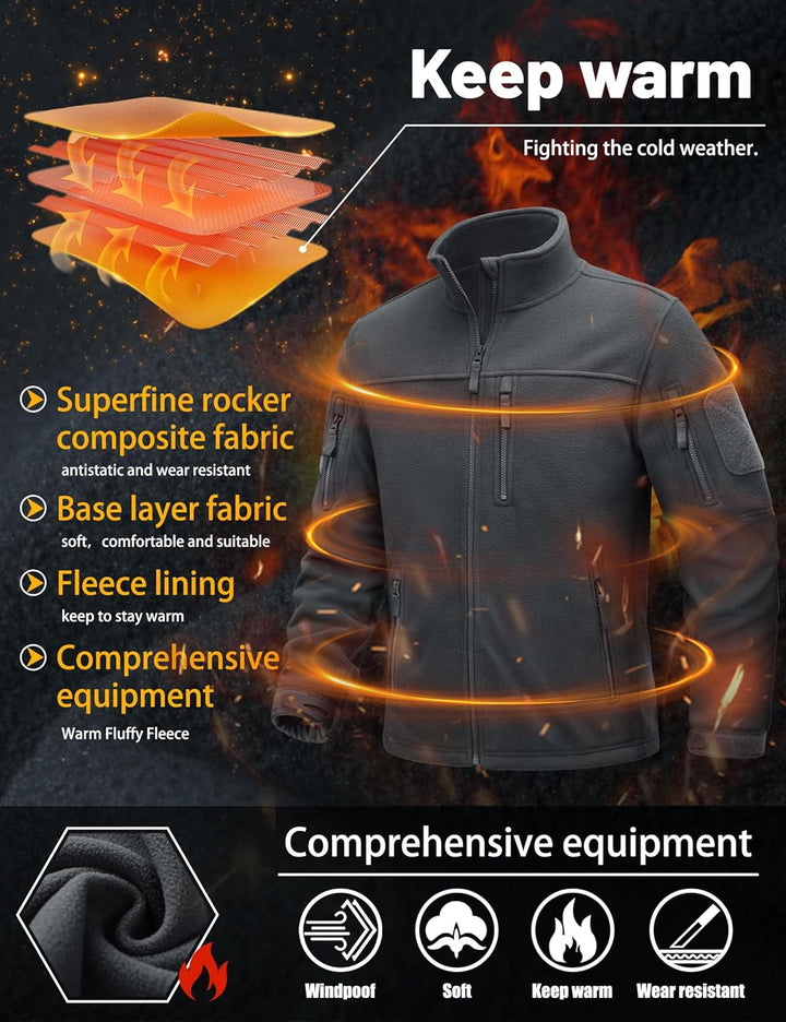 TACVASEN Herren Militär Outdoor Fleecejacke Warme Taktische Jacke Fleece Jacket, M Grau