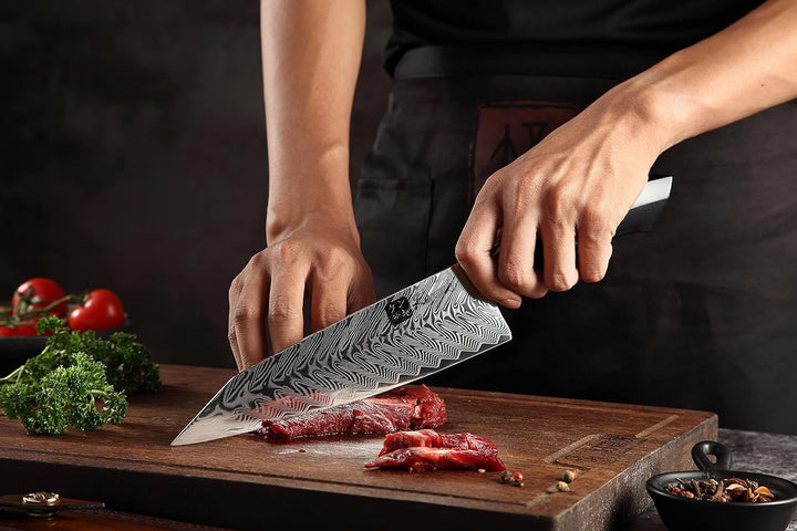 Kensaki Chefmesser aus Damaszener Stahl Küchenmesser Japanischer Art hergestellt aus 67 Lagen Damast