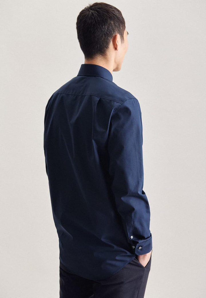 Seidensticker Herren Regular Fit Langarm Popeline Hemd, Dunkelblau