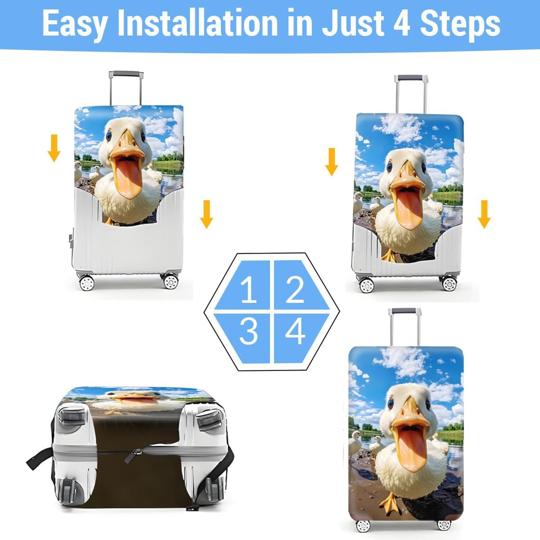 FANSU Elastisch Kofferhülle Kofferschutzhülle, 3D Ente Druck Kofferüberzug Schutzhülle mit Reissvers