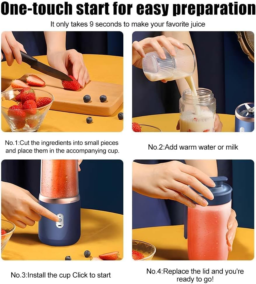 Smoothie Maker, 400ml Tragbarer Mixer Mini Blender mit 6-Klingen Edelstahl Klein Smoothie Maker to G