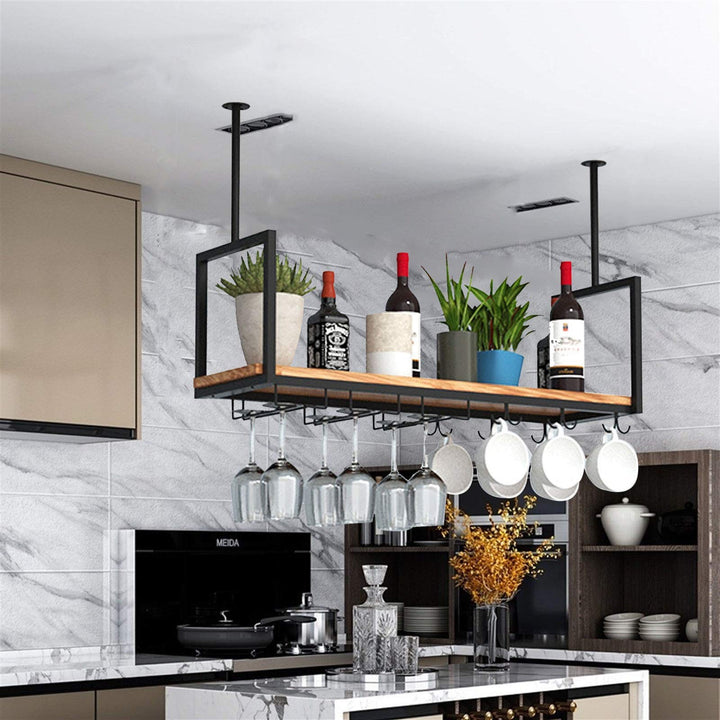 DSVONAUS Deckenregal Decken Weinregal ， Eisen Massivholz Deckenregal Regale Stemware Holder ， Für Ba