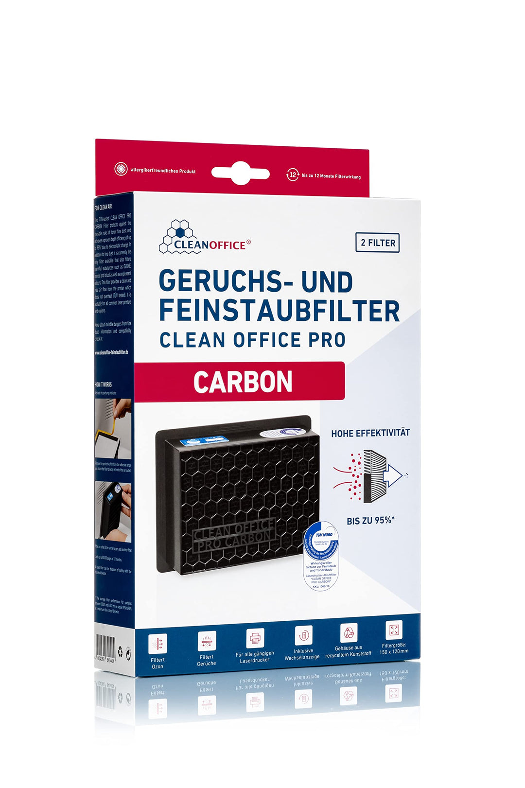 CLEAN OFFICE PRO CARBON Geruchs- und Feinstaubfilter für Laserdrucker 2 Stück, 2 Stück