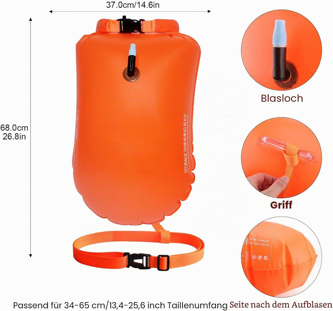 Schwimmboje,20L Trockensack Boje Schwimmen Aufblasbare mit Wasserdichter Handytasche,Swimming Buoy f