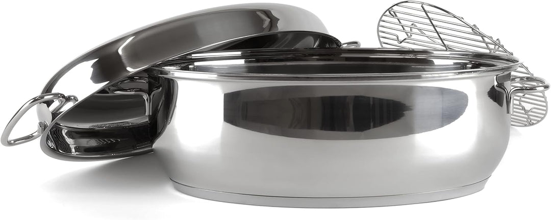 HWD Töpfe Pfannen Bräter mit Deckel für Induktion, 18/10 Edelstahl poliert, Deckel, Thermoknauf, Gar