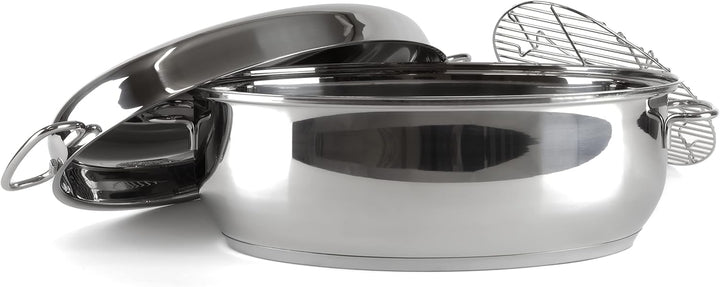 HWD Töpfe Pfannen Bräter mit Deckel für Induktion, 18/10 Edelstahl poliert, Deckel, Thermoknauf, Gar